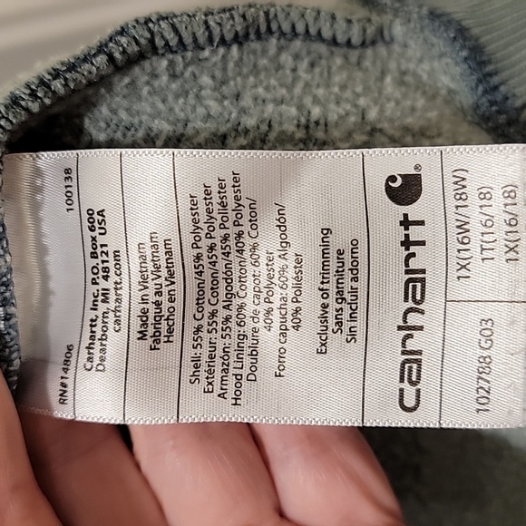 Carhartt Sage Green Full-Zip Hoodie Size 1X (16/18) - Picture 10 of 10